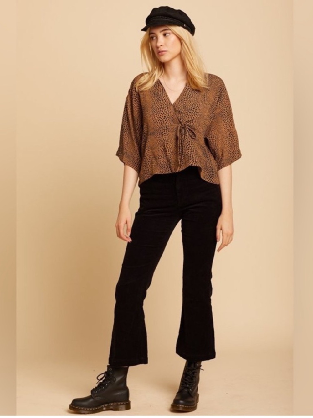 Whimsy + Row Brown and Black Leopard Print V-Neck Blouse ~ Small
